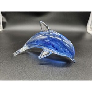 Glass Blue Dolphin Figurine Paperweight Marked Dynasty Gallery